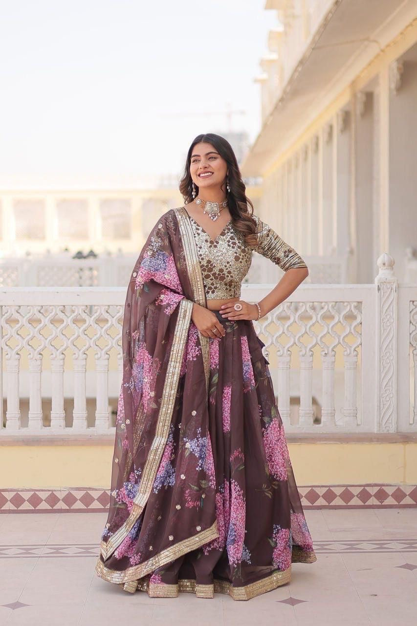 Digital Printed Russian Silk Lehenga Choli Set