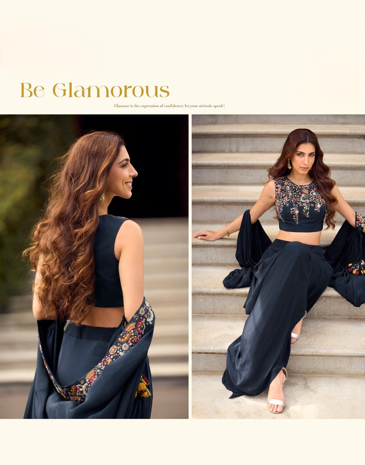 Midnight Muse Embroidered Indo-Western Shrug & Draped Bottom Set