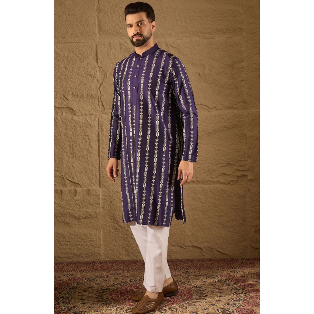Purple Viscose Rayon Ethnic Motifs Printed Straight Kurta