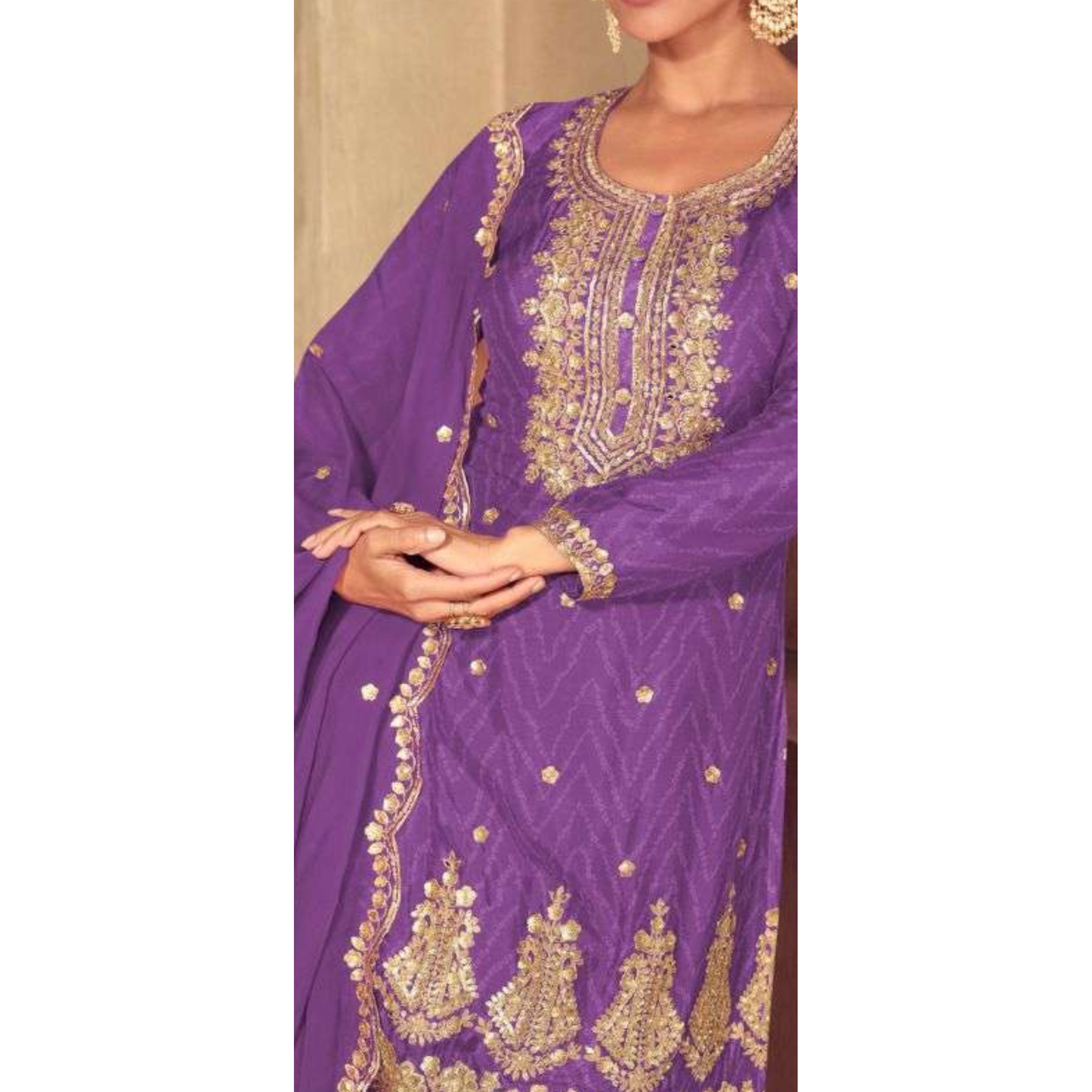 Lavender Grace – Real Chinon Embroidered 3-Piece Set