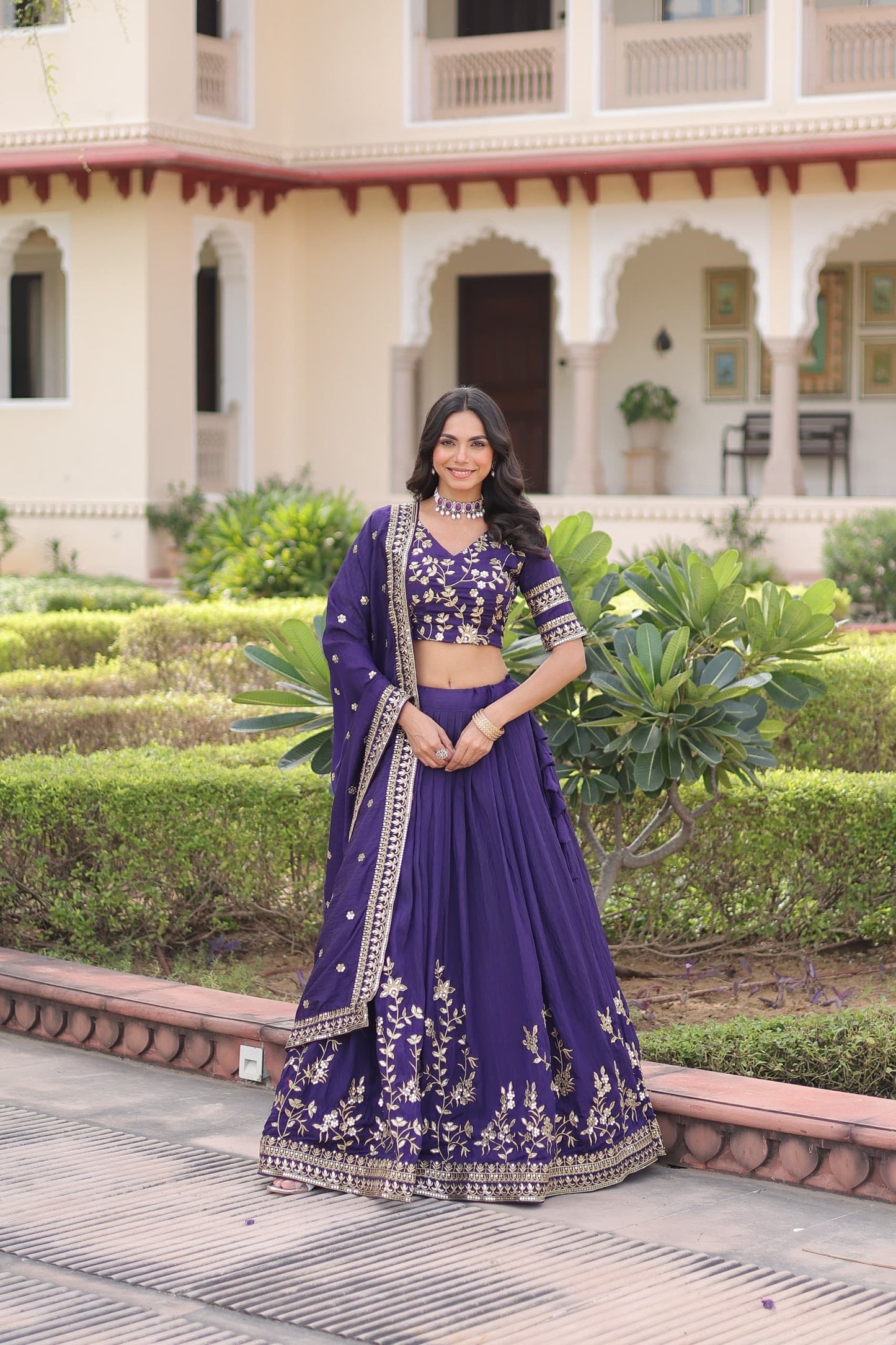Silk Lehenga Choli (Purple and Mustard Yellow) : Pre Order Only