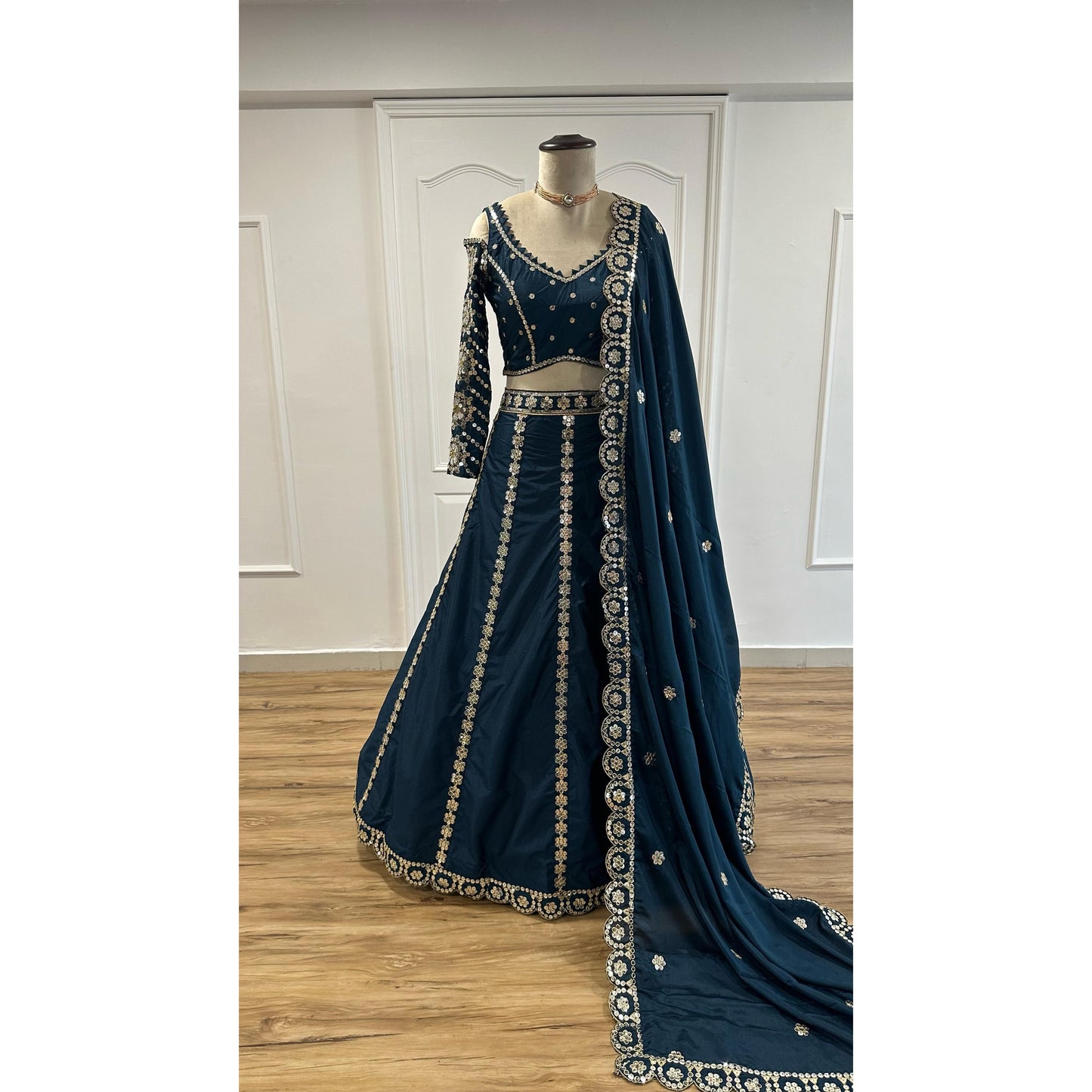 Dark Blue Lehenga with Zari and Sequence work (Pre order)