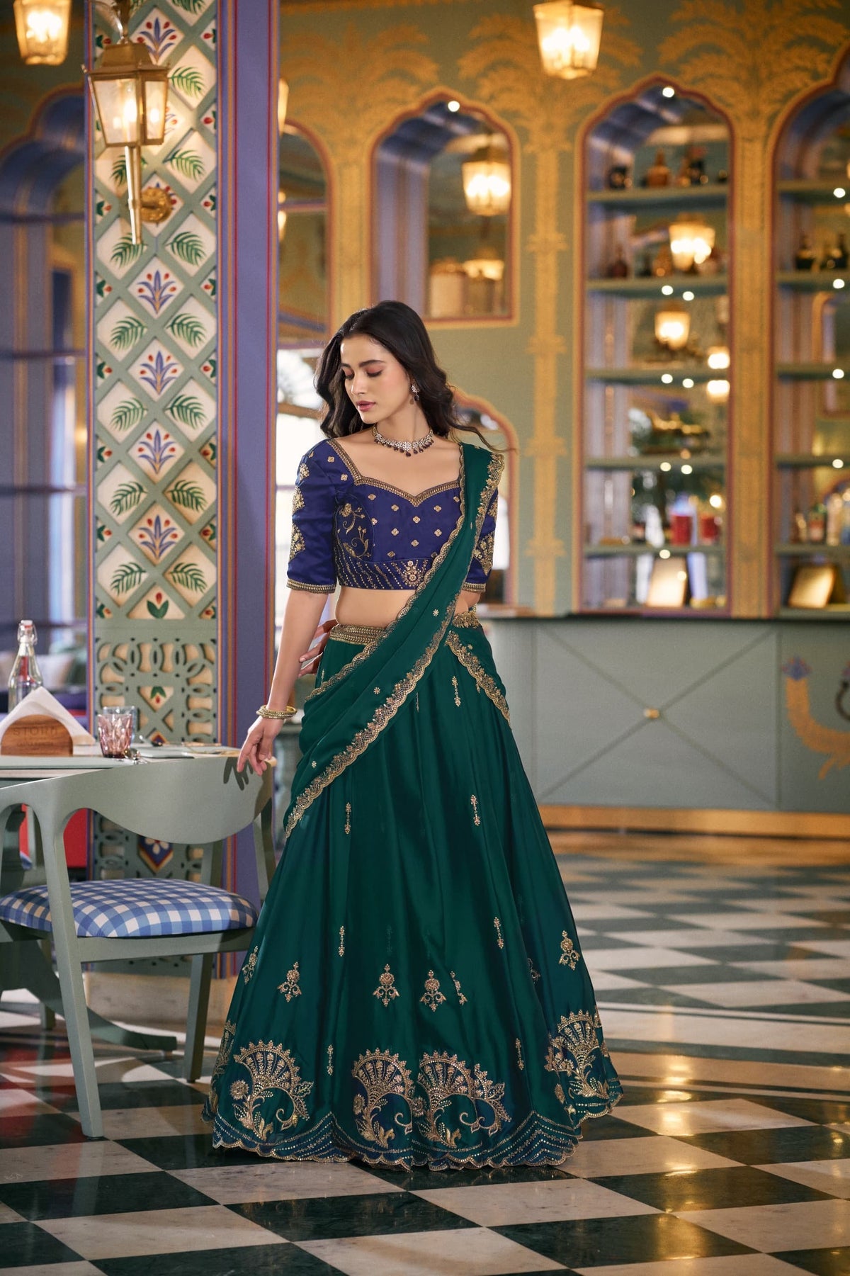 Regal Couture Green & Navy Designer Lehenga Set