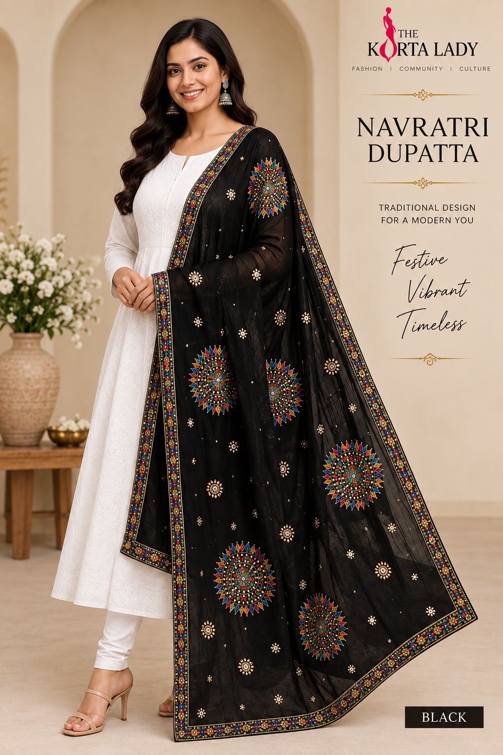 Navratri Embroidered Dupatta for Women | Multicolor Festive Dupatta | 10 Colors