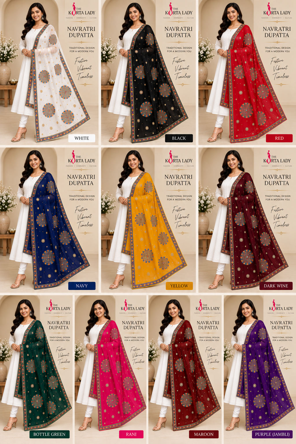 Navratri Embroidered Dupatta for Women | Multicolor Festive Dupatta | 10 Colors