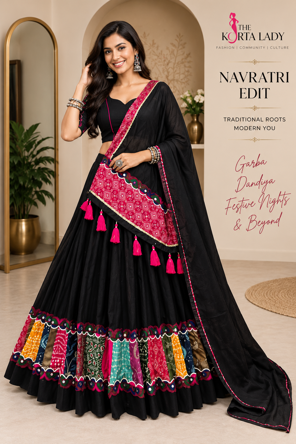 Navaratri Lehenga : Black Khadi Cotton