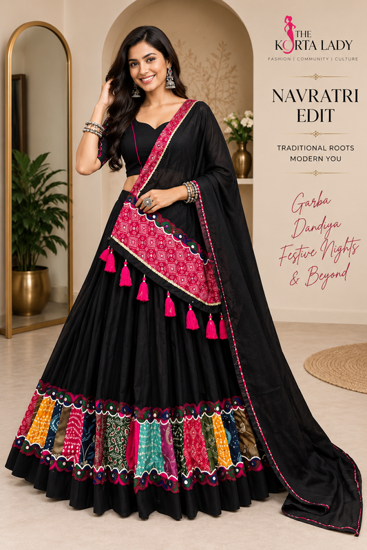 Navaratri Lehenga : Black Khadi Cotton