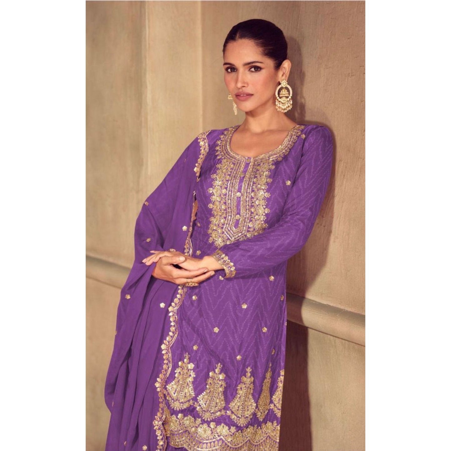 Lavender Grace – Real Chinon Embroidered 3-Piece Set