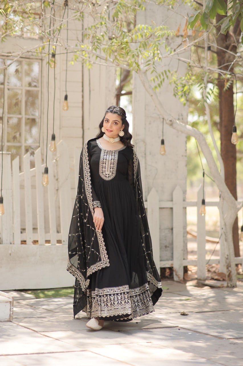 Black Embroidered Gown with Dupatta