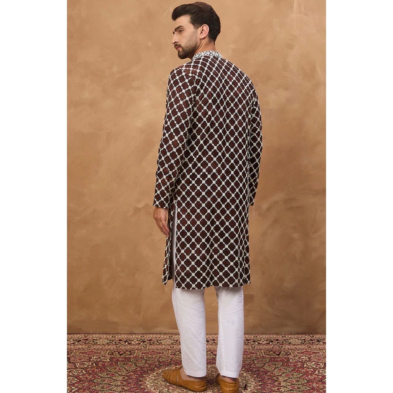Brown Viscose Rayon Solid Embroidered Straight Kurta