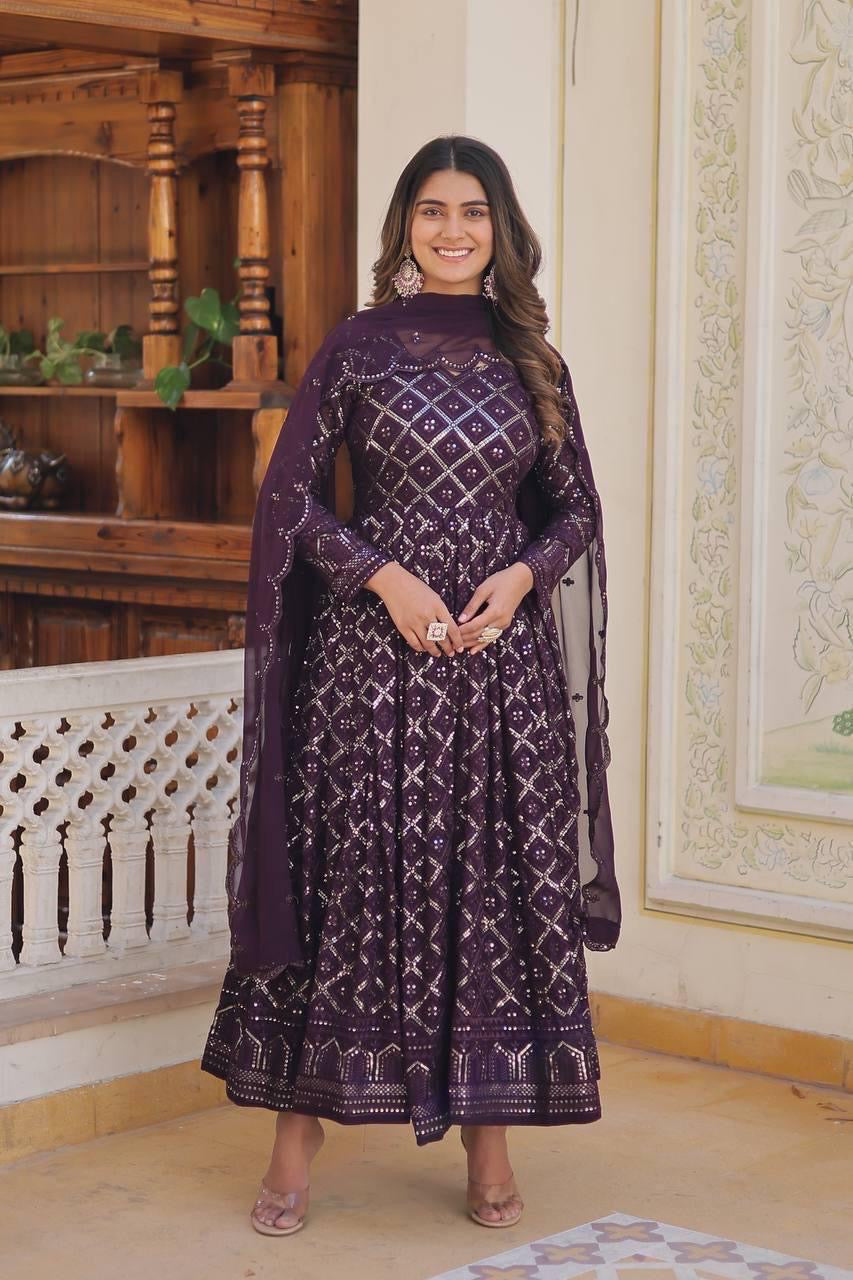 Embroidered Gown with Sequins Dupatta – Premium Festive Collection