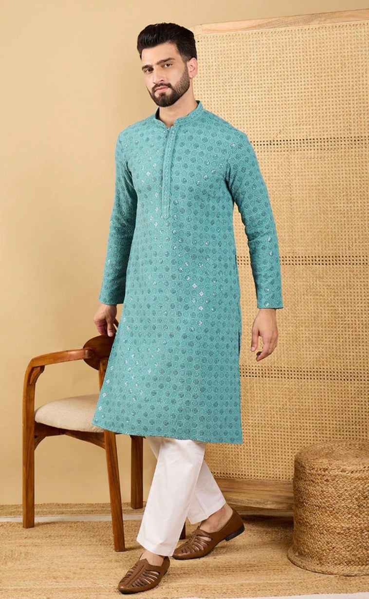 Turquoise Blue Chikankari Kurta