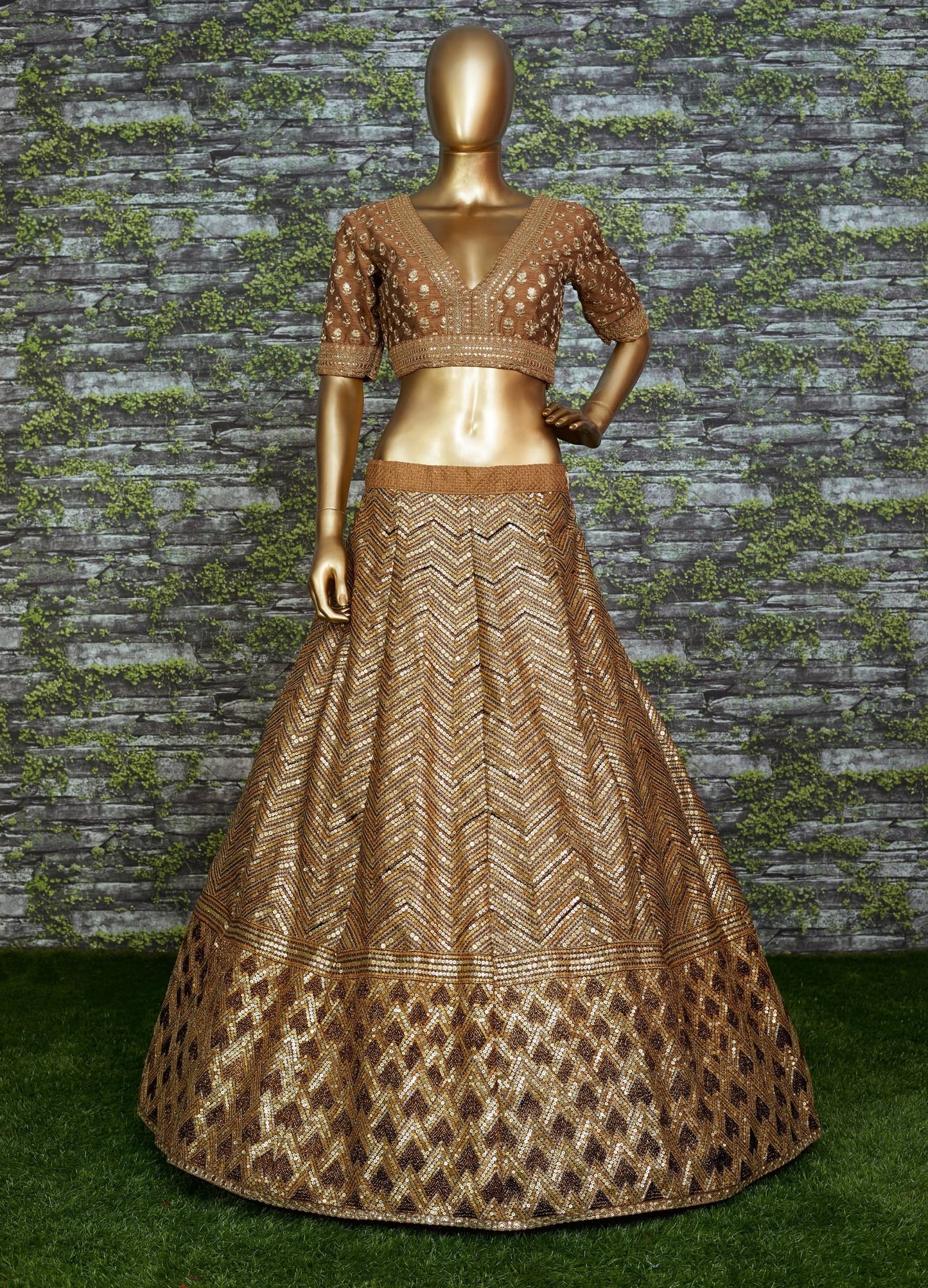 Antique Gold Bridal Lehenga Set with Heavy Embroidery & Net Dupatta ✨Pre Order Only