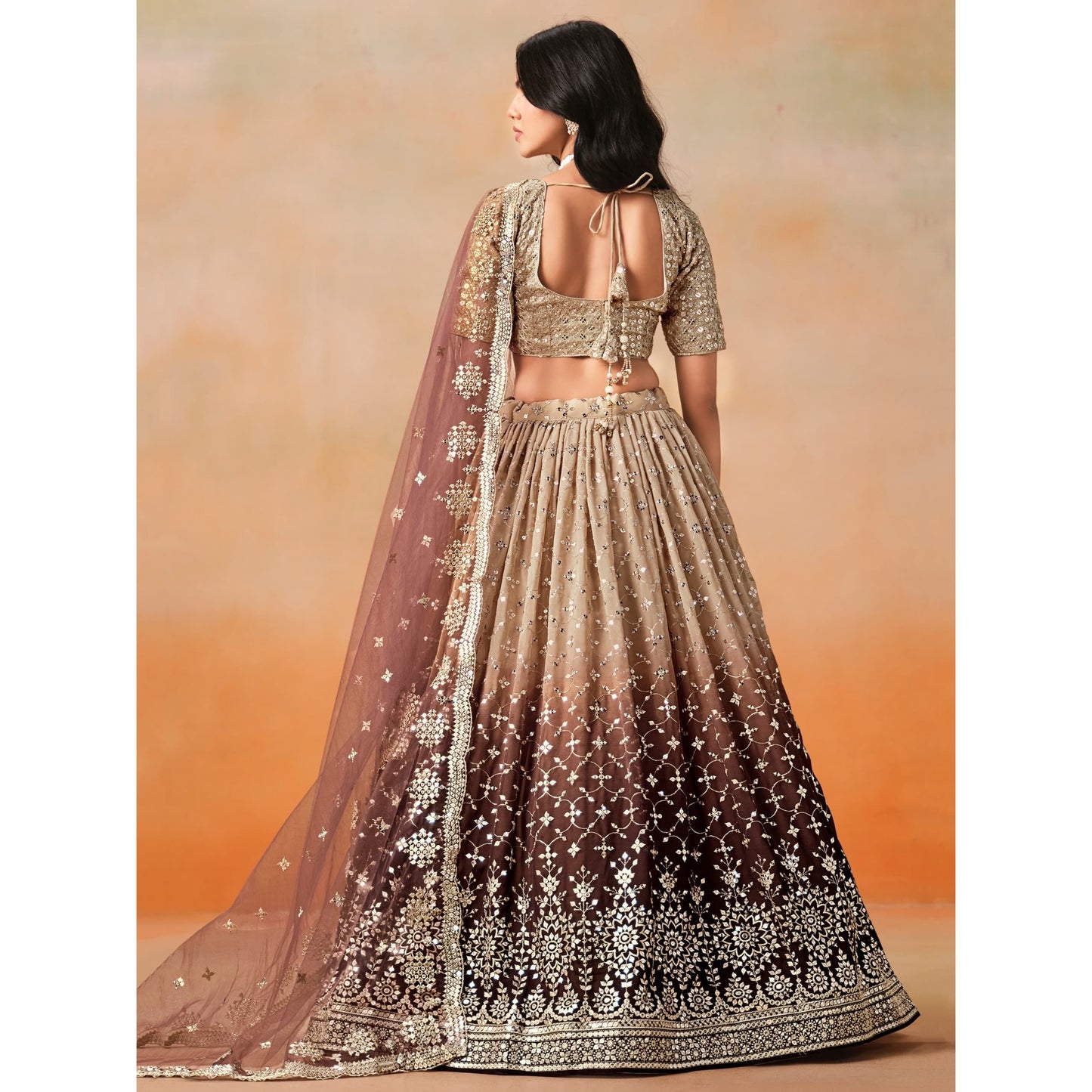 Georgette Sequins Zari Embroidered Lehenga Choli Set (Brown) Pre Order Only