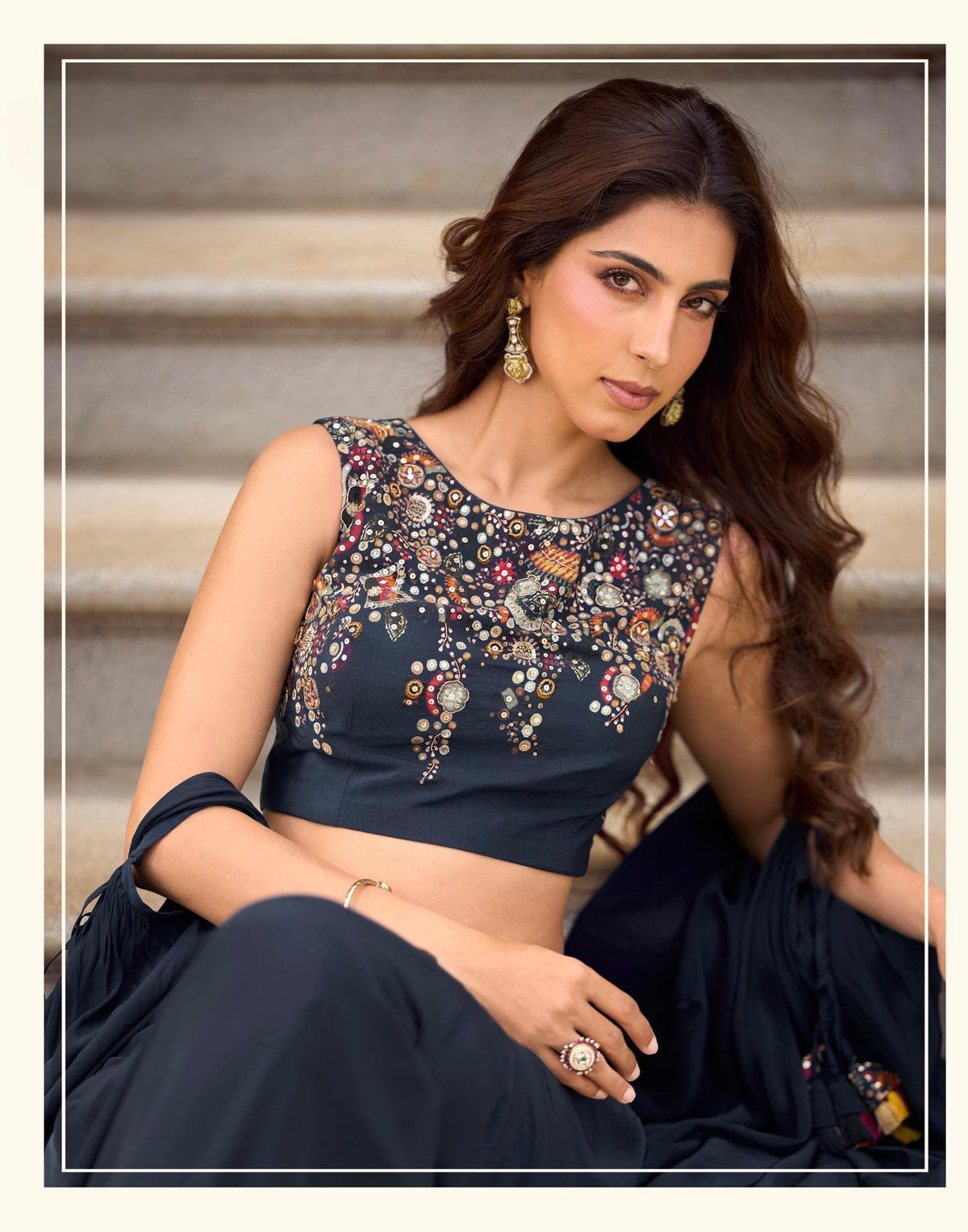 Midnight Muse Embroidered Indo-Western Shrug & Draped Bottom Set