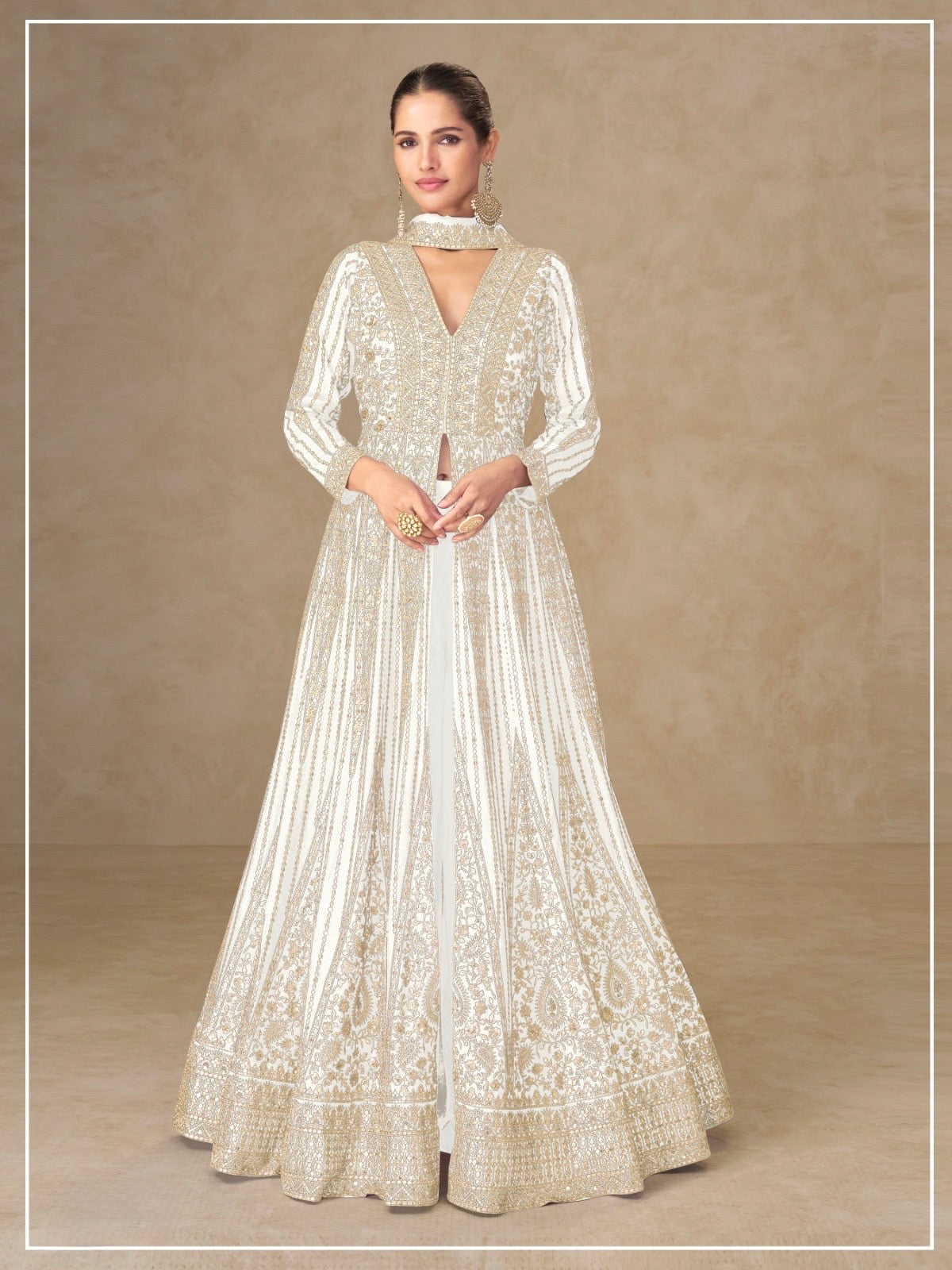 Elegant Chinon Silk Embroidered Anarkali Set with Palazzo & Dupatta