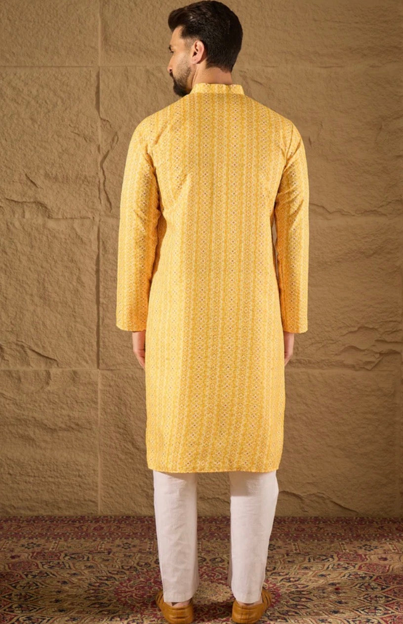 Yellow Silk Blend Straight Kurta