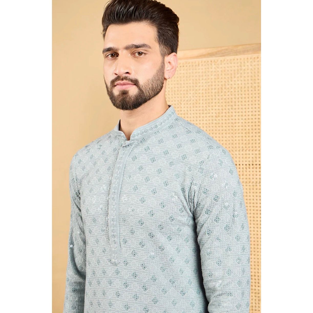 Grey Chikankari Kurta for Men