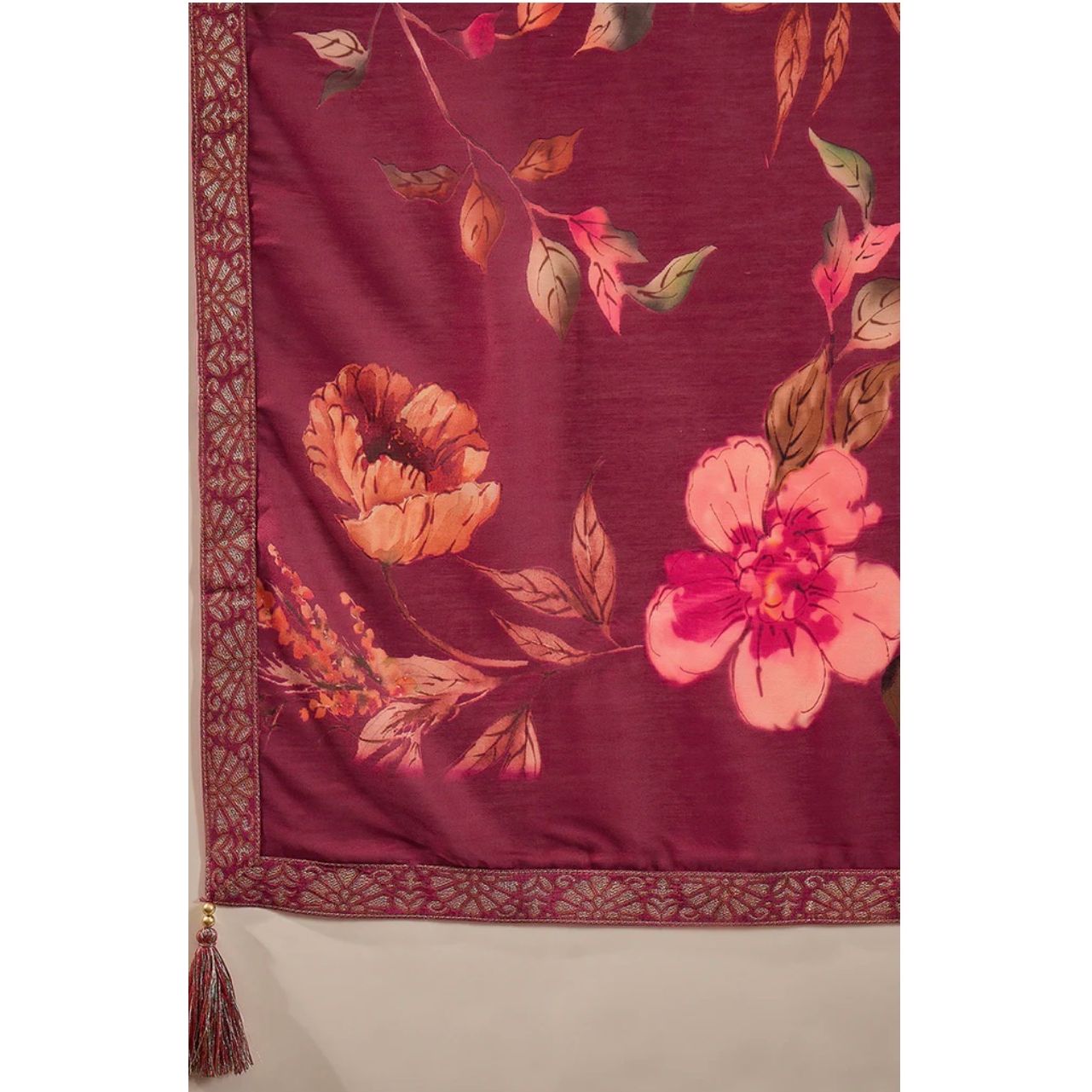 Maroon Silk Bandhani Embroidered Anarkali Kurta Set