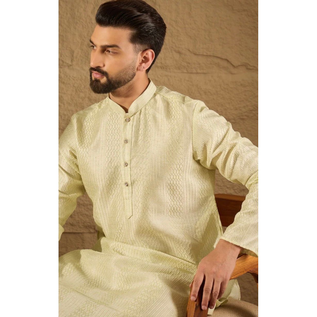 Green Silk Embroidered Straight Kurta
