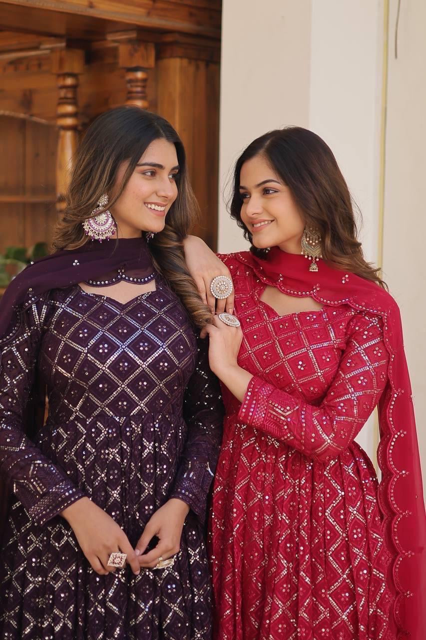 Embroidered Gown with Sequins Dupatta – Premium Festive Collection