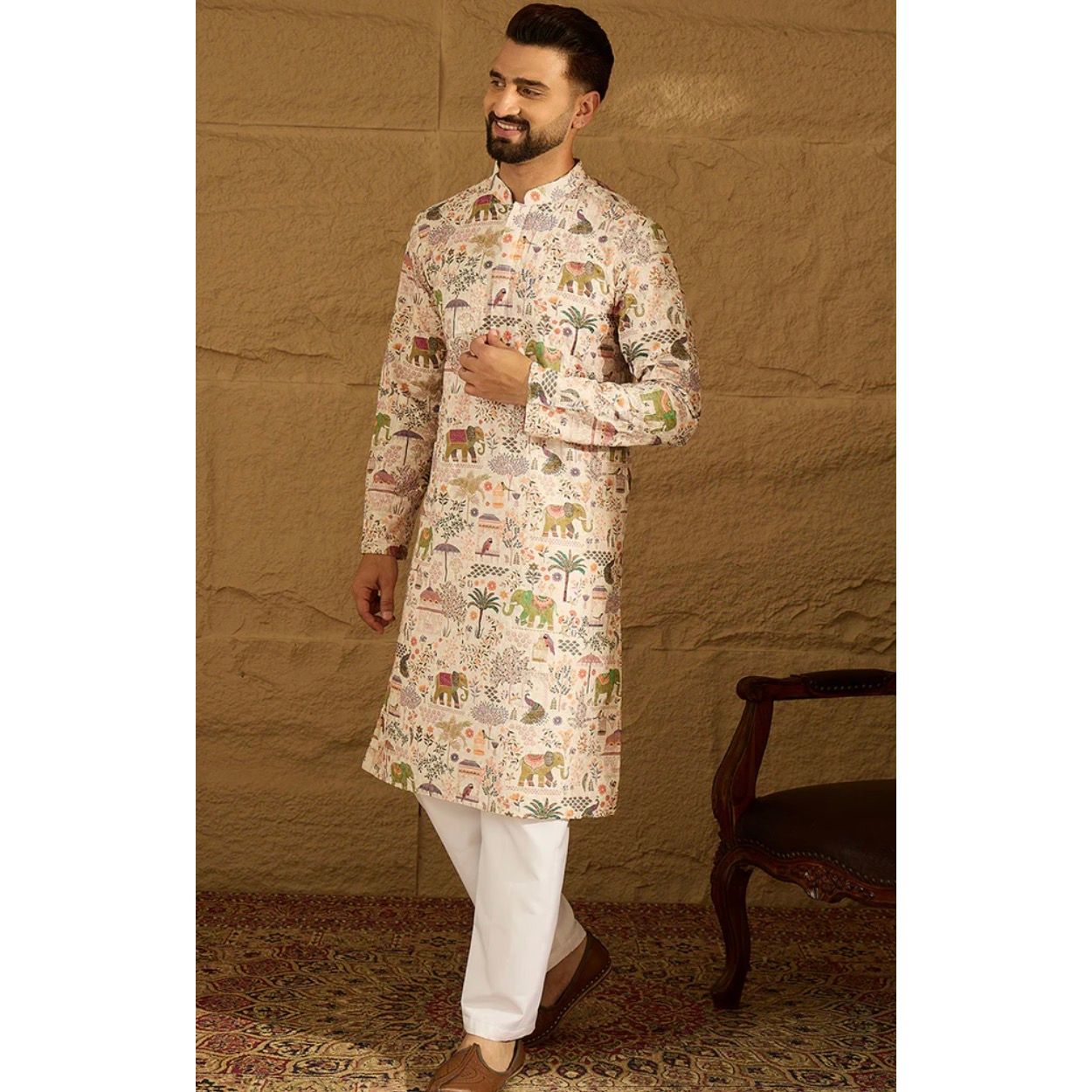 Ethnic Motifs Printed Straight Kurta for Men