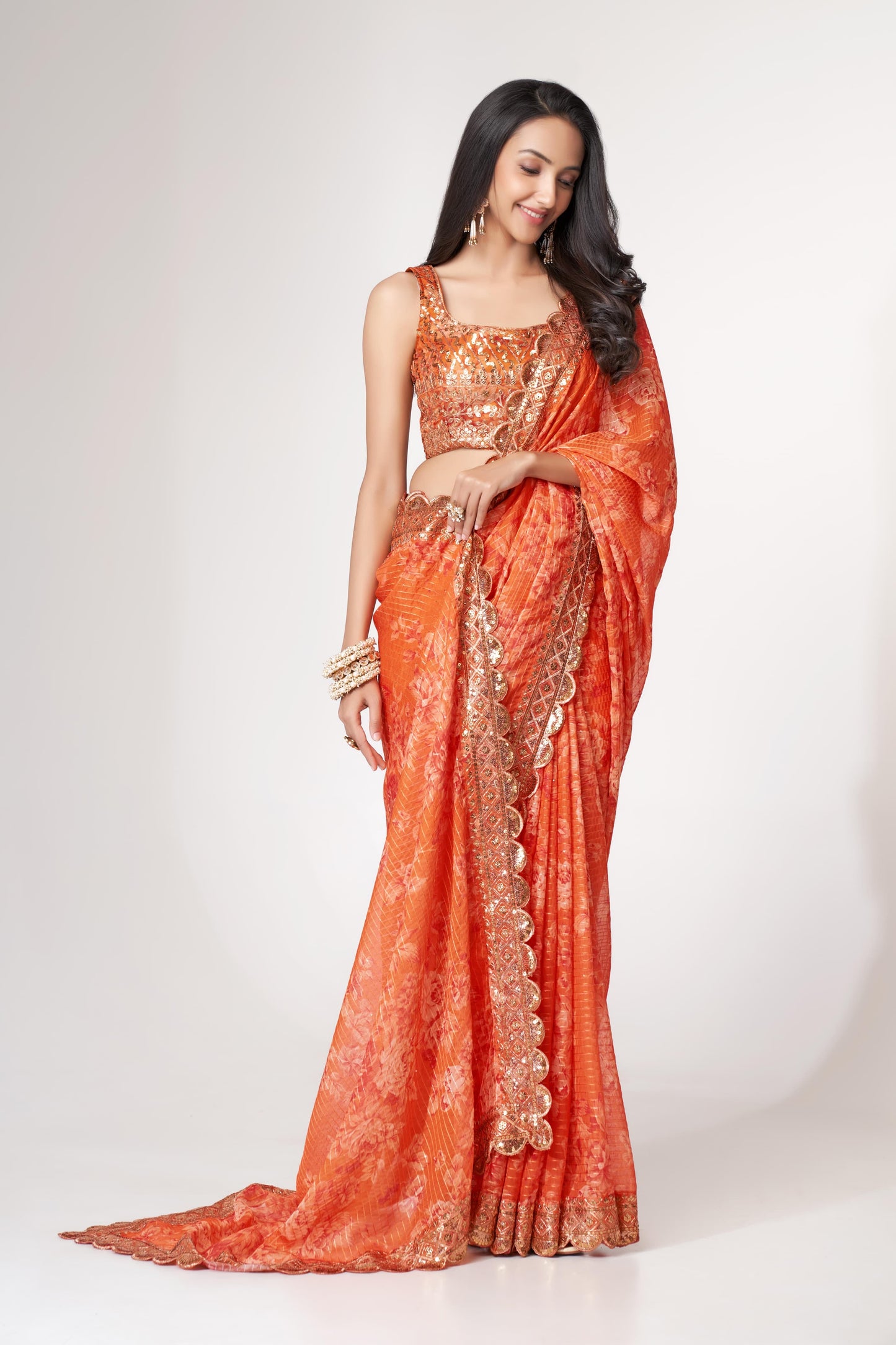 Ready to wear saree : Soft Printed Organza Saree