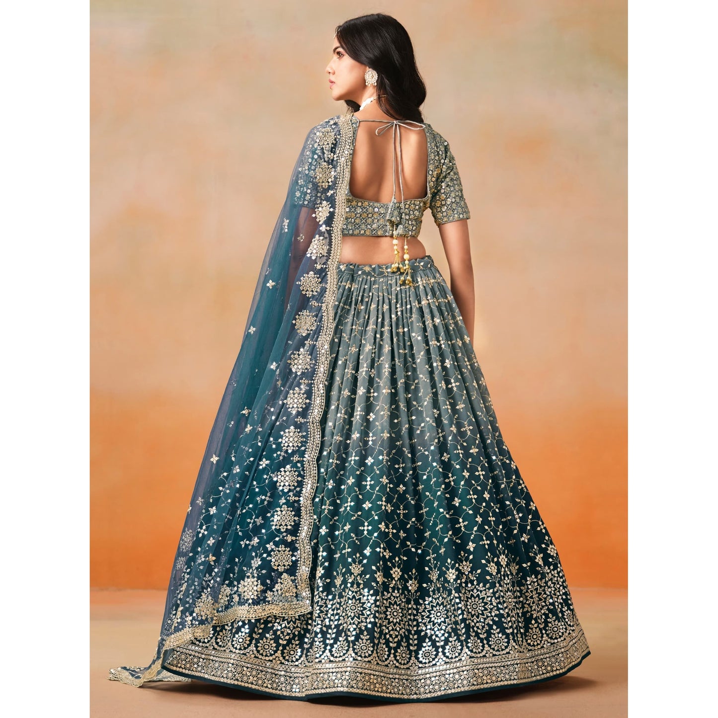 Georgette Lehenga Choli Set with Sequins & Zari Embroidery (dove blue)  : Pre Order Only