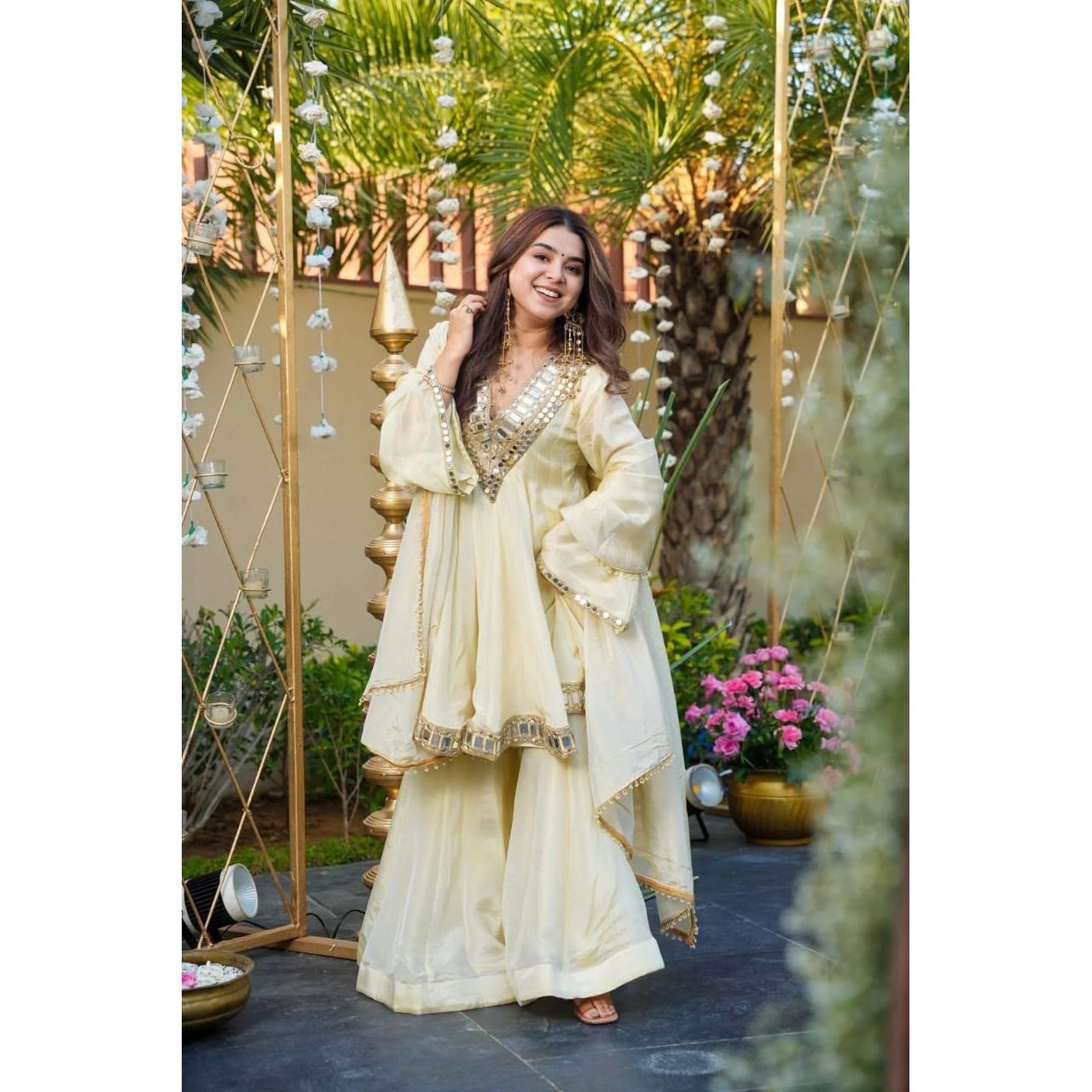 Exclusive 3-Piece Palazzo Set with Real Mirror & Embroidery Work