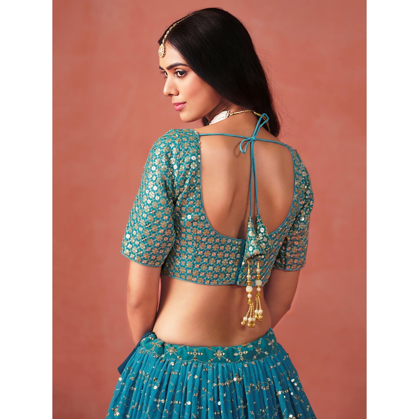 Georgette Sequins Zari Embroidered Lehenga Choli Set (Pre Order Only)