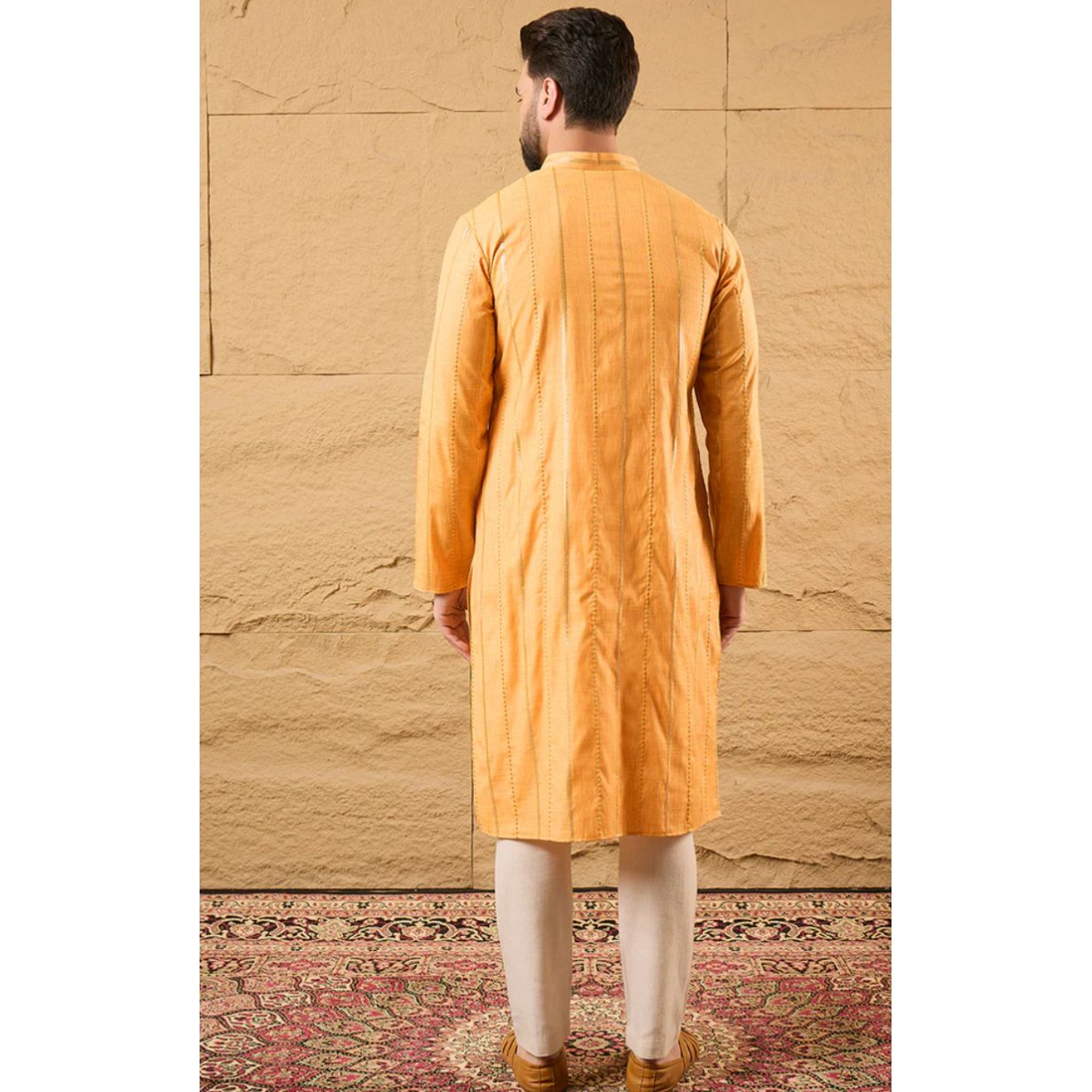 Yellow Cotton Embroidered Straight Kurta
