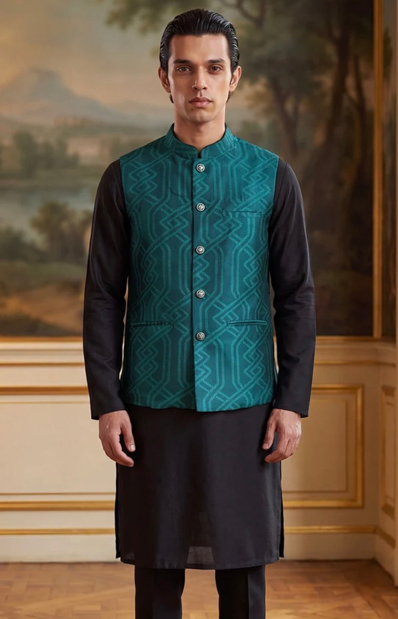 Green Jacquard Woven Design Solid Koti