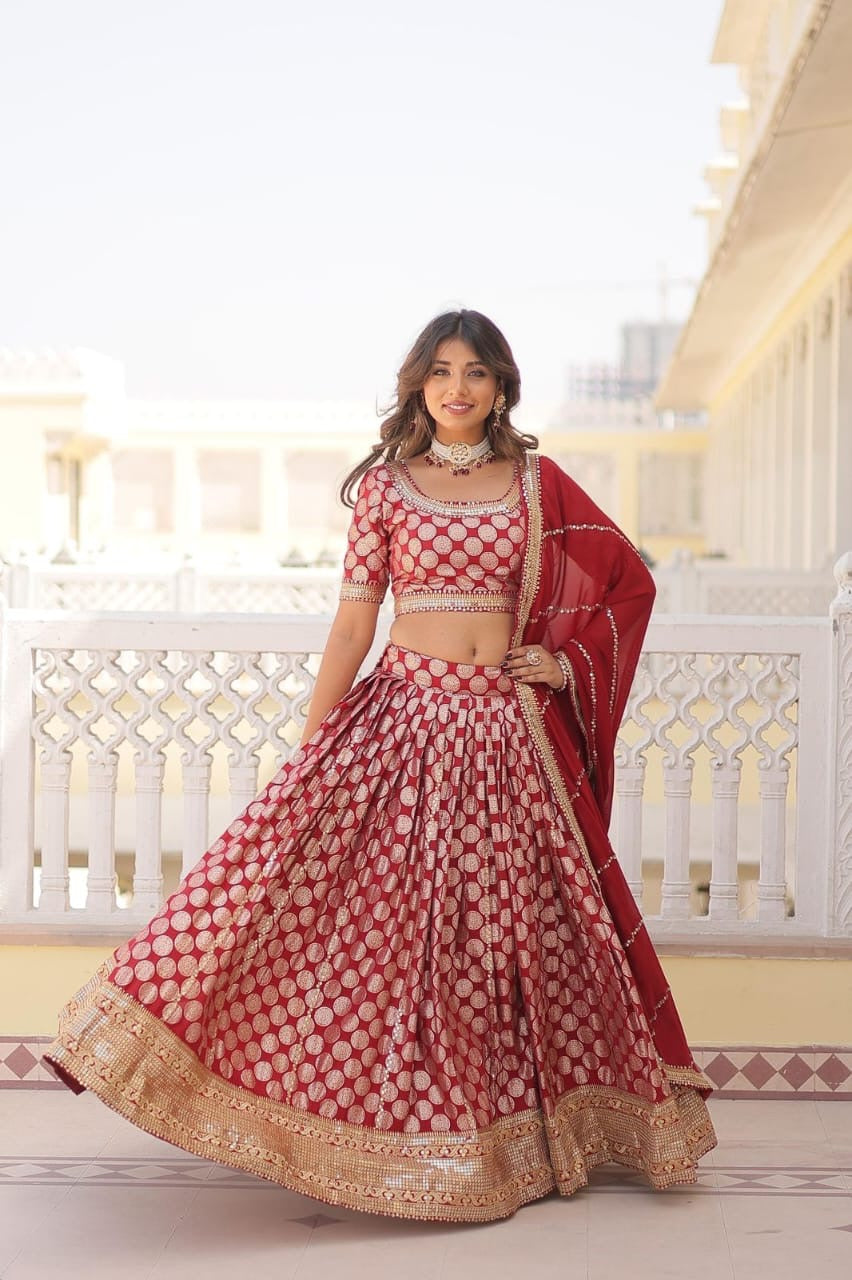 Designer Lehenga Choli Set: Red