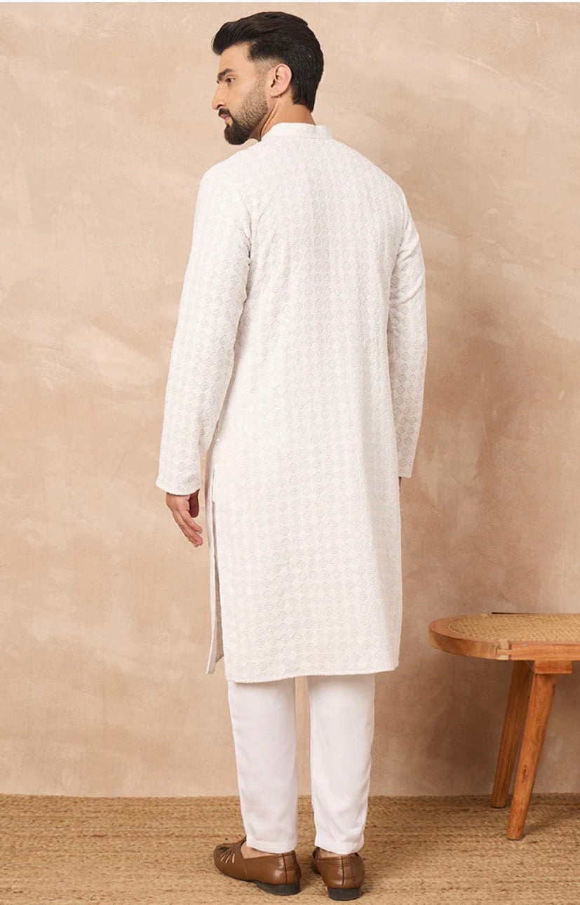 White Chikankari Kurta for Men