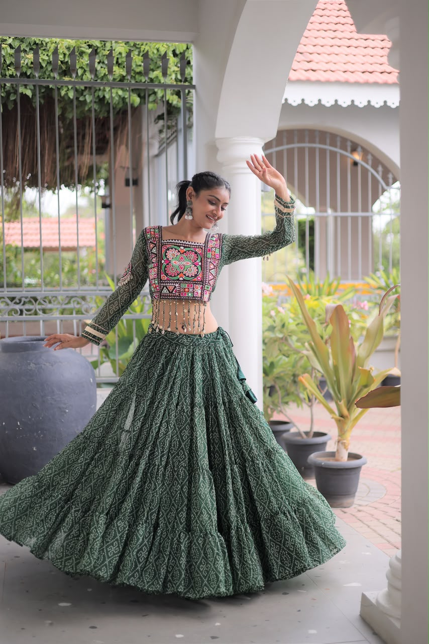 Garba Glow – Bandhani Print Lehenga Choli with Kutchi Patchwork