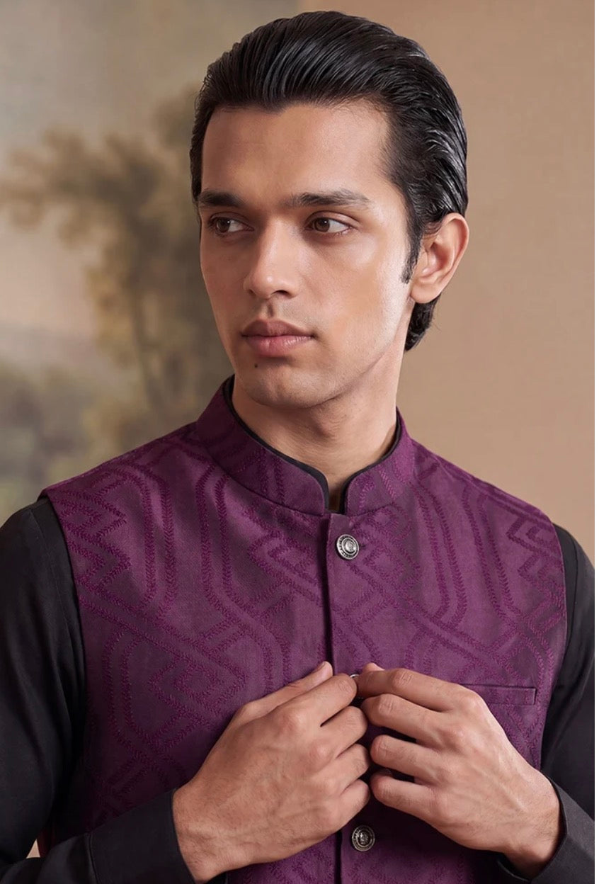 Purple Jacquard Woven Design Solid Koti