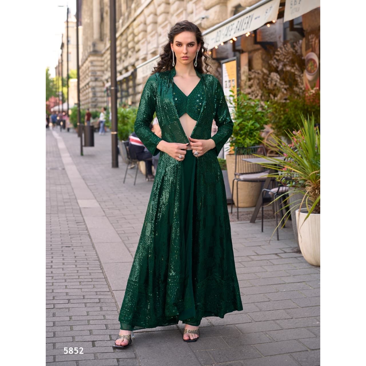 Heavy Georgette Embroidered Shrug Set with Sequin Work: Pre Order
