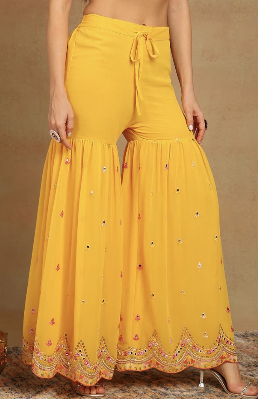Yellow Georgette Solid Embroidered Straight Kurta Set