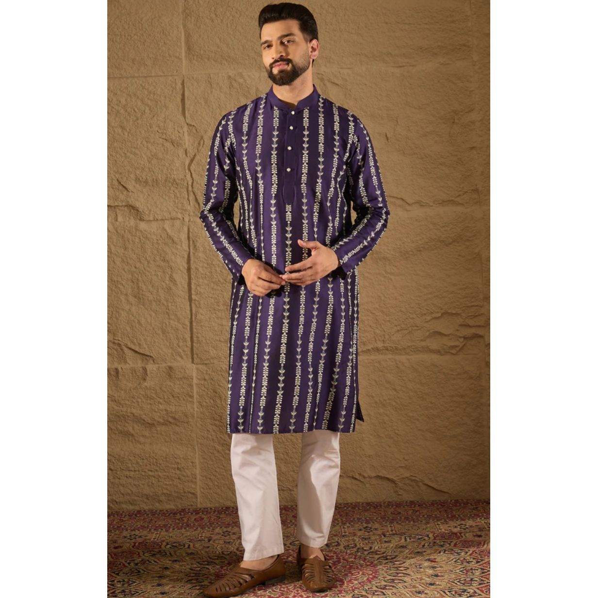 Purple Viscose Rayon Ethnic Motifs Printed Straight Kurta