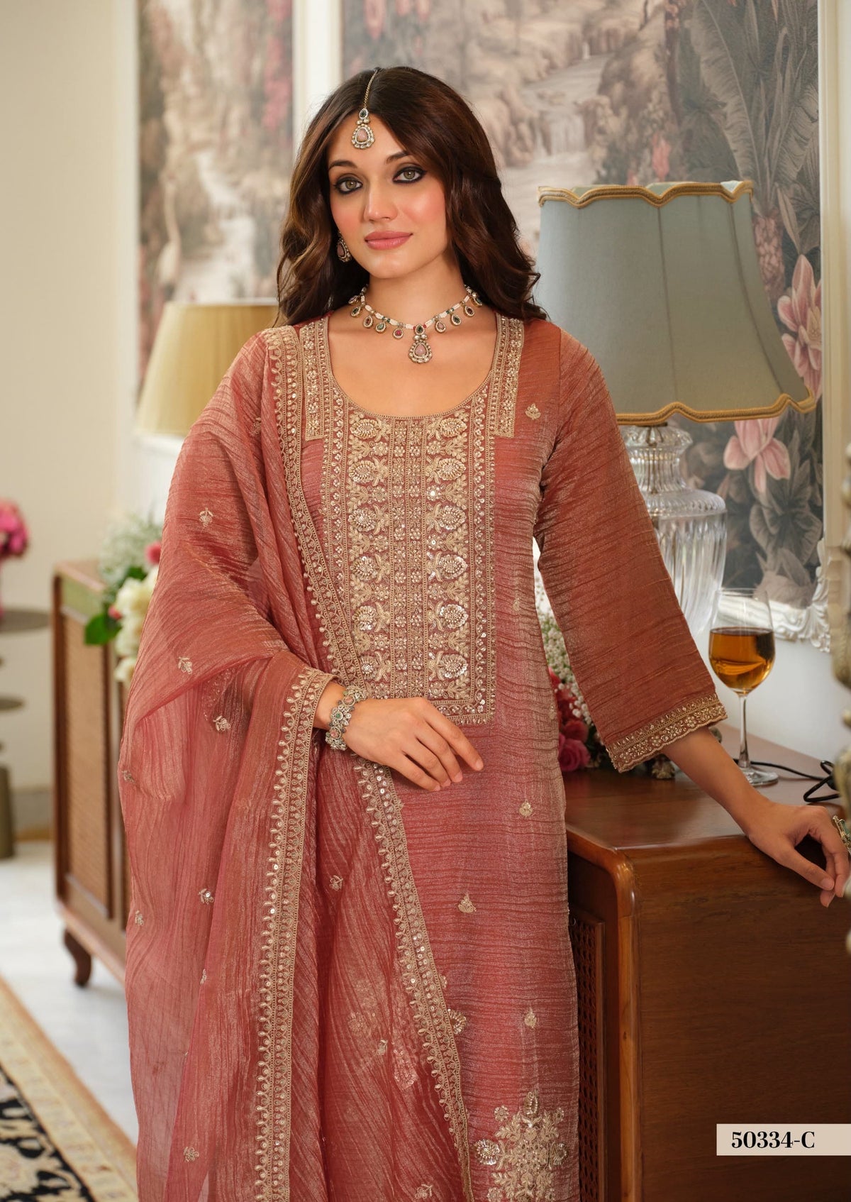 Embellished Crush Tissue Palazzo Set with Dupatta