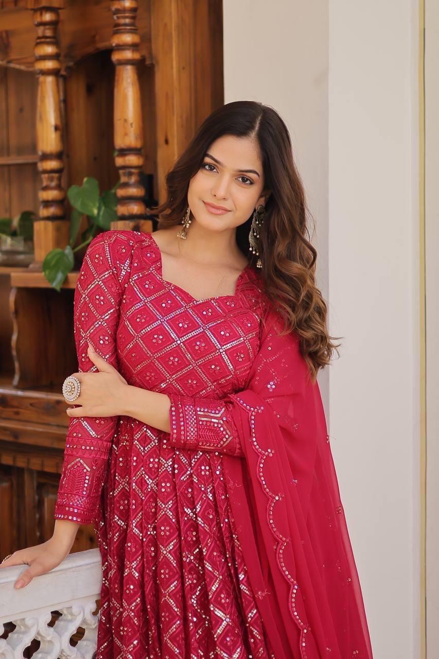 Embroidered Gown with Sequins Dupatta – Premium Festive Collection