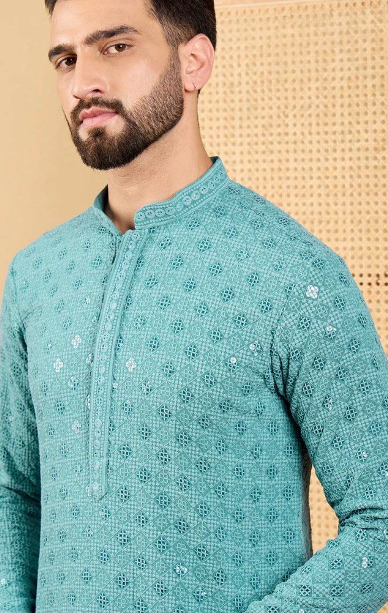 Turquoise Blue Chikankari Kurta