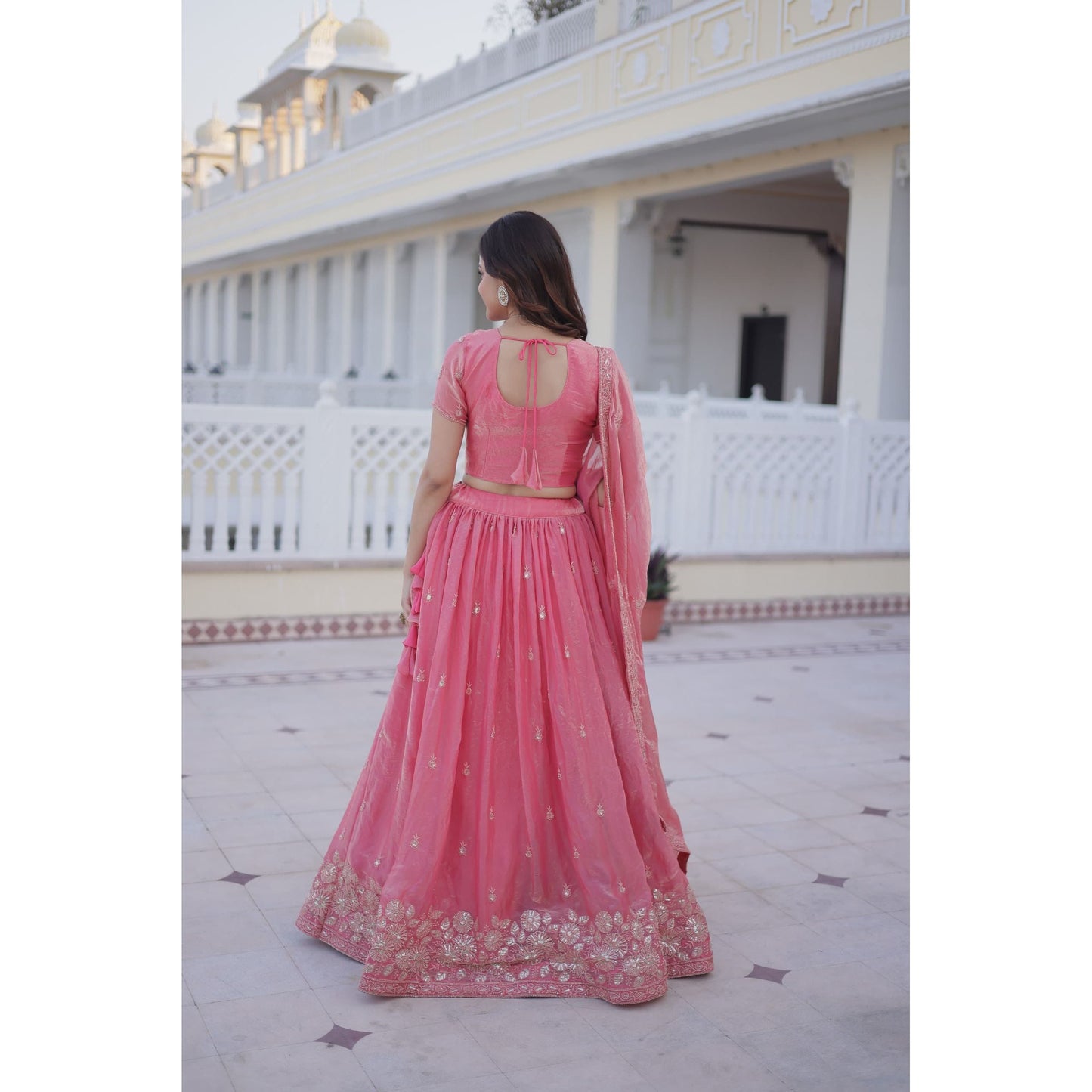 Pink Sequin & Zari Embroidered Lehenga Choli Set with Dupatta : Pre Order