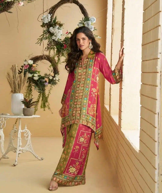 Festive Co-ord Set – Digital Crepe Silk with Mirror Work