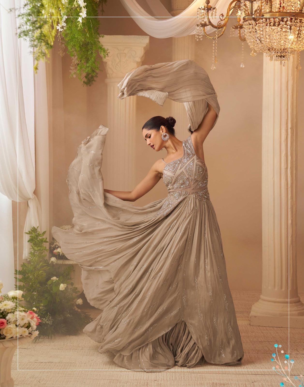 Premium Chinon Silk Embroidered Designer Gown with Can-Can ✨