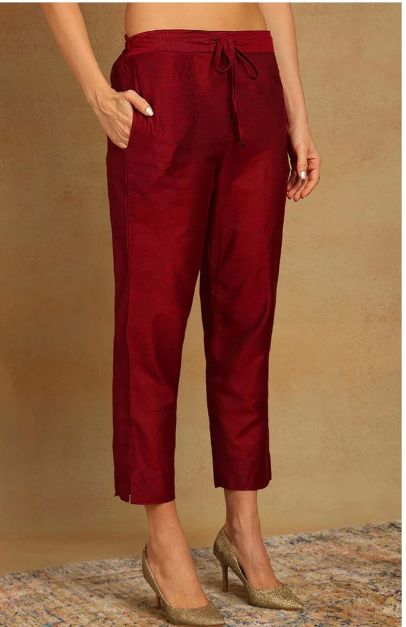 Maroon Chanderi Woven Design Straight Kurta Set