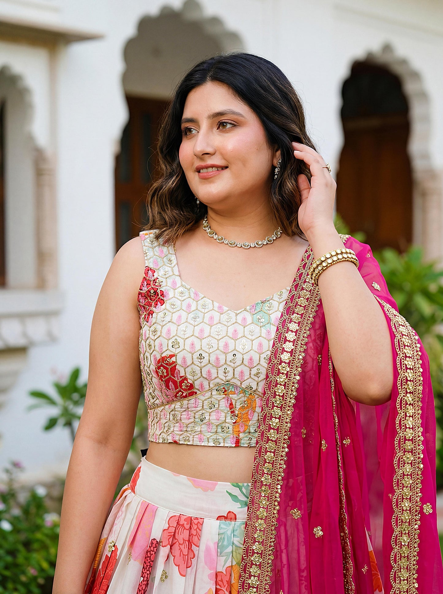 Floral White Lehenga Choli