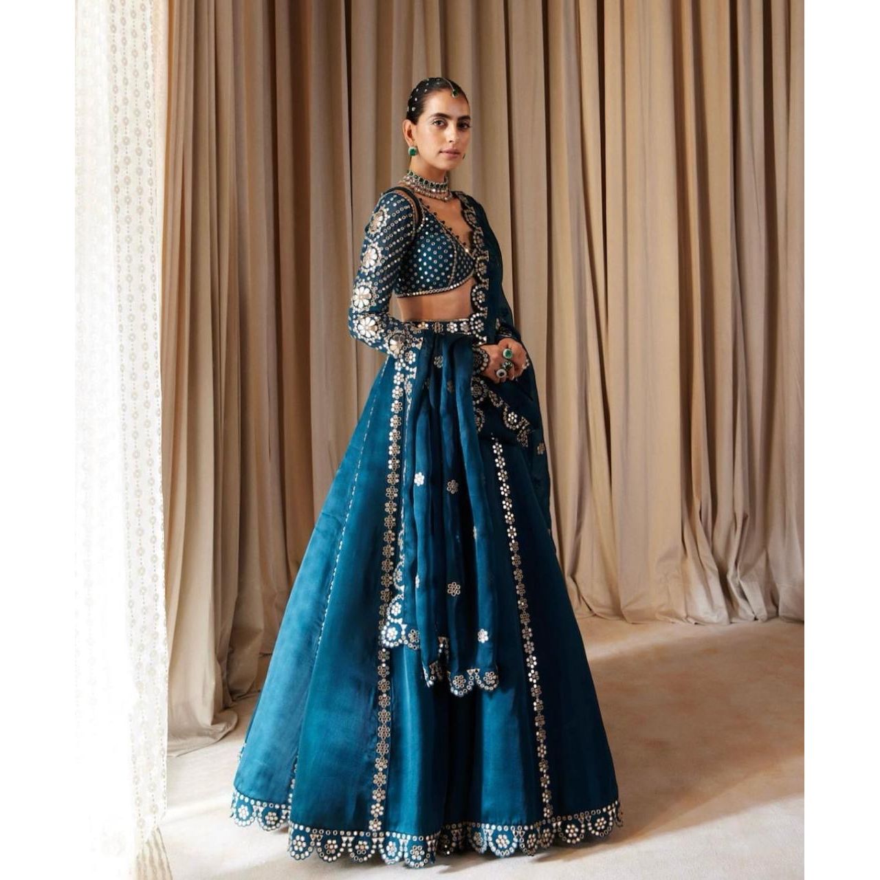 Dark Blue Lehenga with Zari and Sequence work (Pre order)