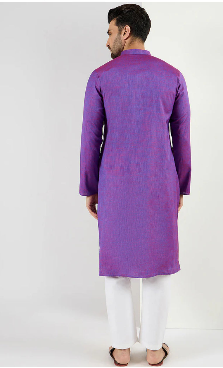 Purple Cotton Solid Woven Design Straight Kurta