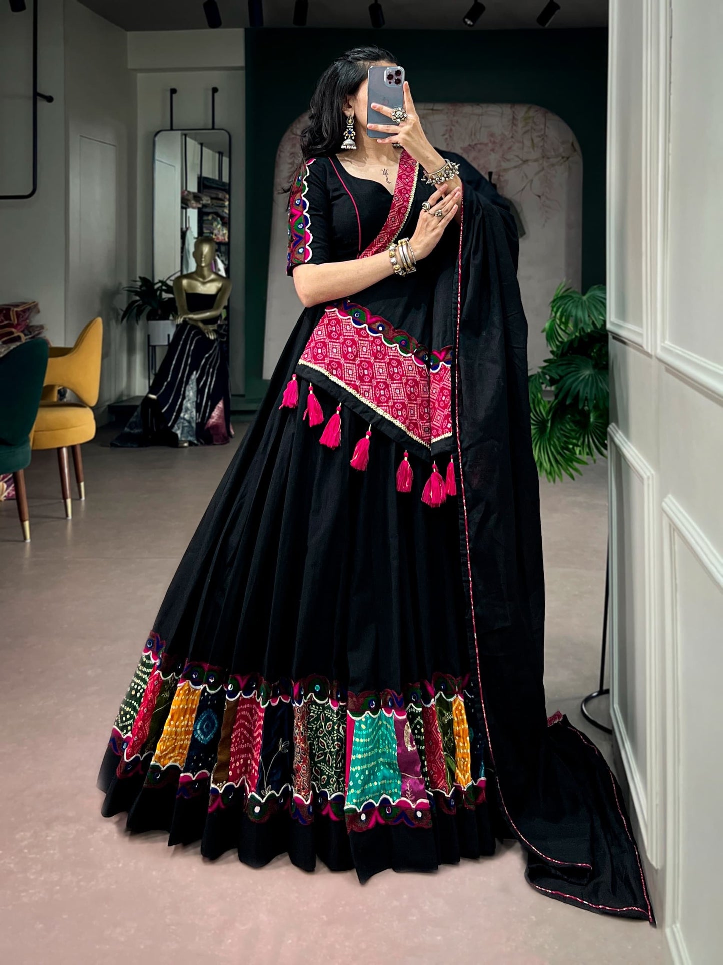 Navaratri Lehenga : Black Khadi Cotton